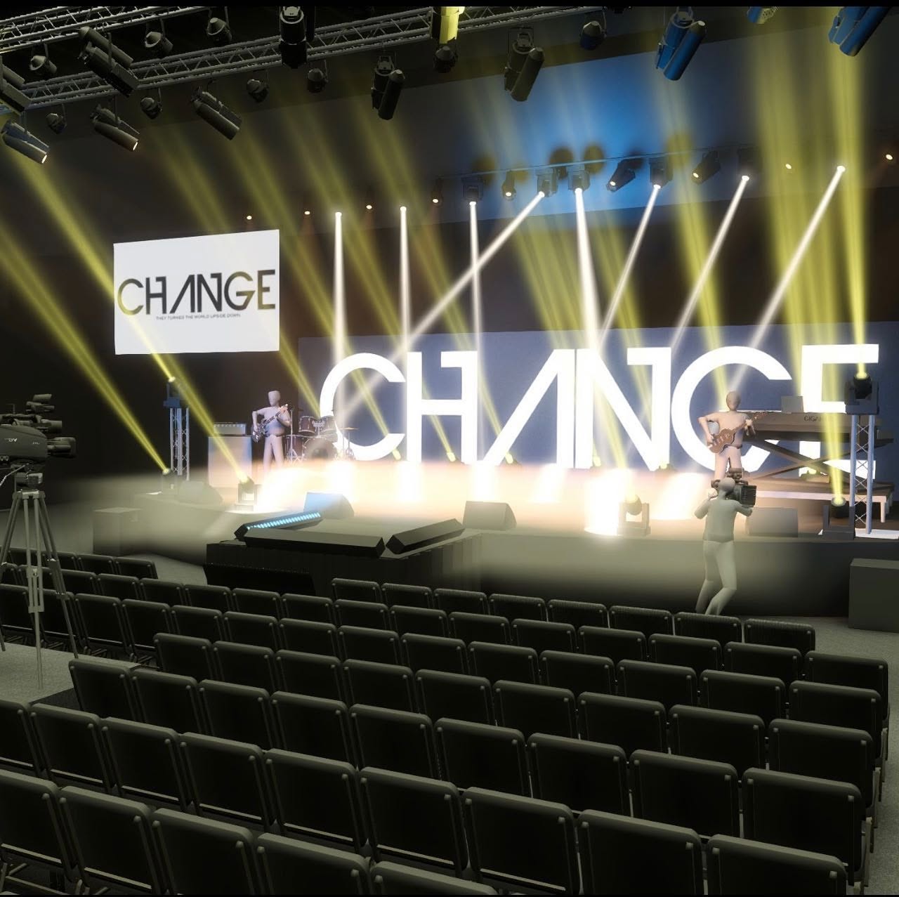 Stage design concept render for Change Church